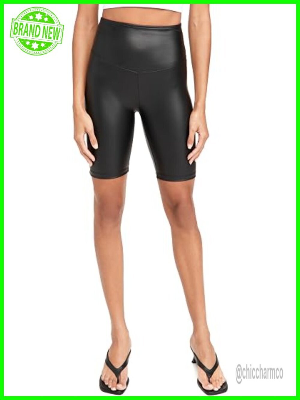Faux Leather Biker Shorts with Shaping Waistband